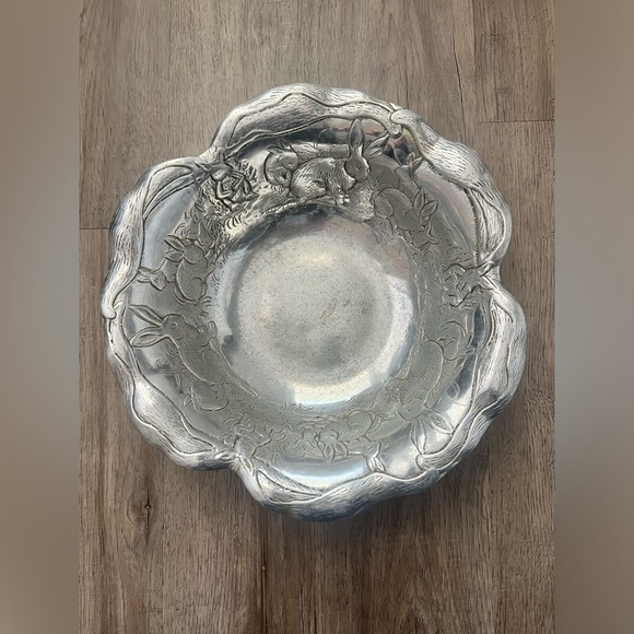 Arthur Court Cast Aluminum Lg Garden Rabbit Bunny 13" Serving Salad Bowl - Picture 1 of 9